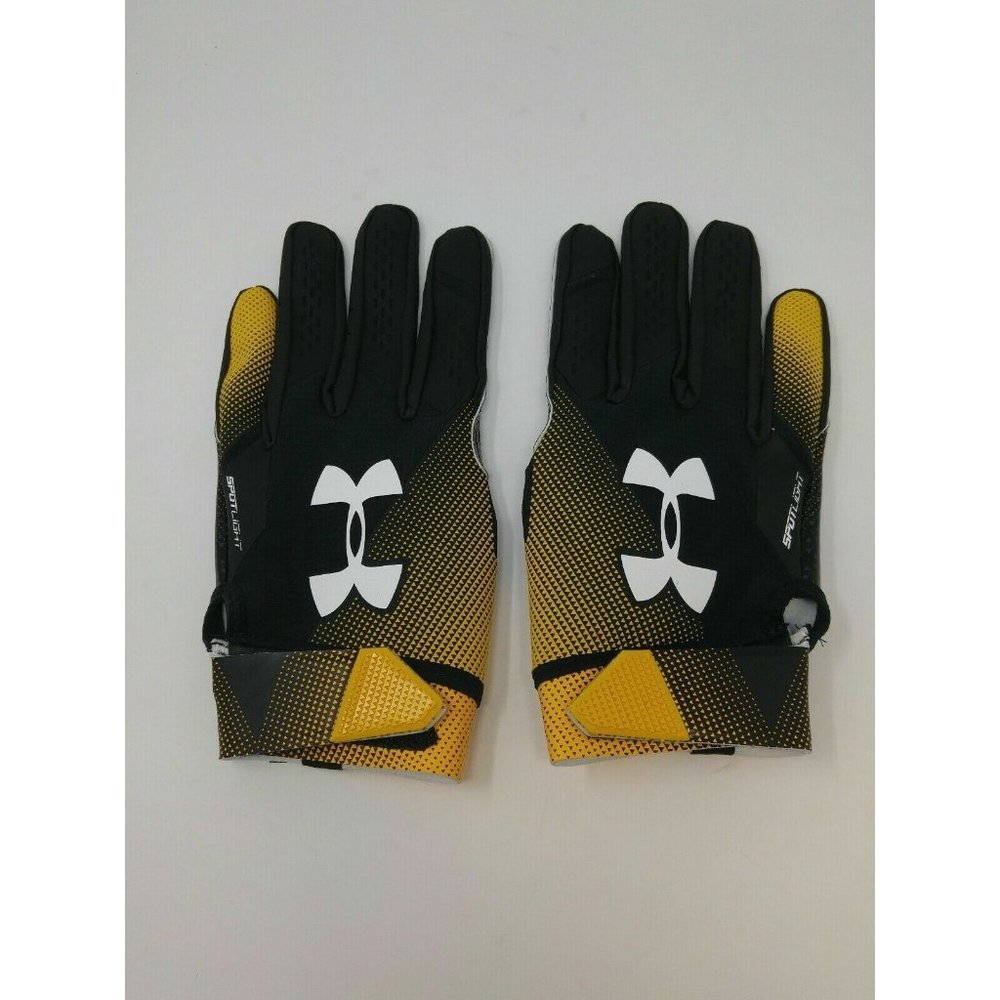 New Under Armour Men's Black/Gold Spotlight WR Football Gloves - Size Medium